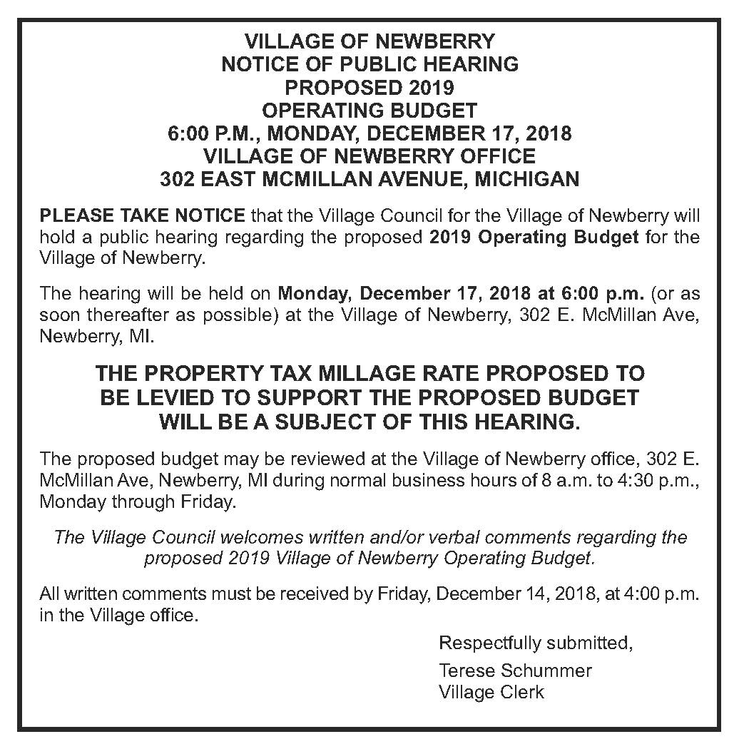 Nby Village - Budget Hearing 12-5-18